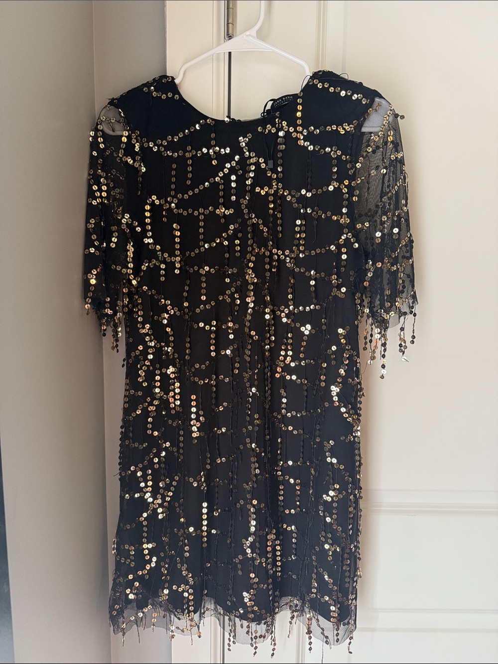 Zara Black Mini Dress with Gold Sequin Fringe